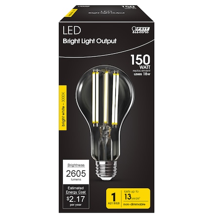 Feit Electric Feit A21 E26 (Medium) Filament LED Bulb Bright White 150 Watt Equivalence 1 pk OM150DMCL830FIL